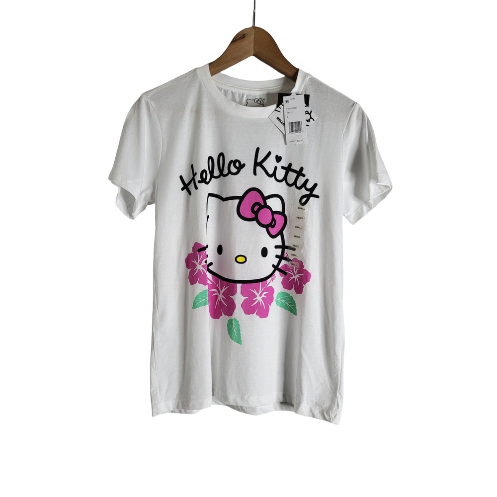 Hello Kitty Sanrio Hibiscus Flower Graphic T-Shirt White Small